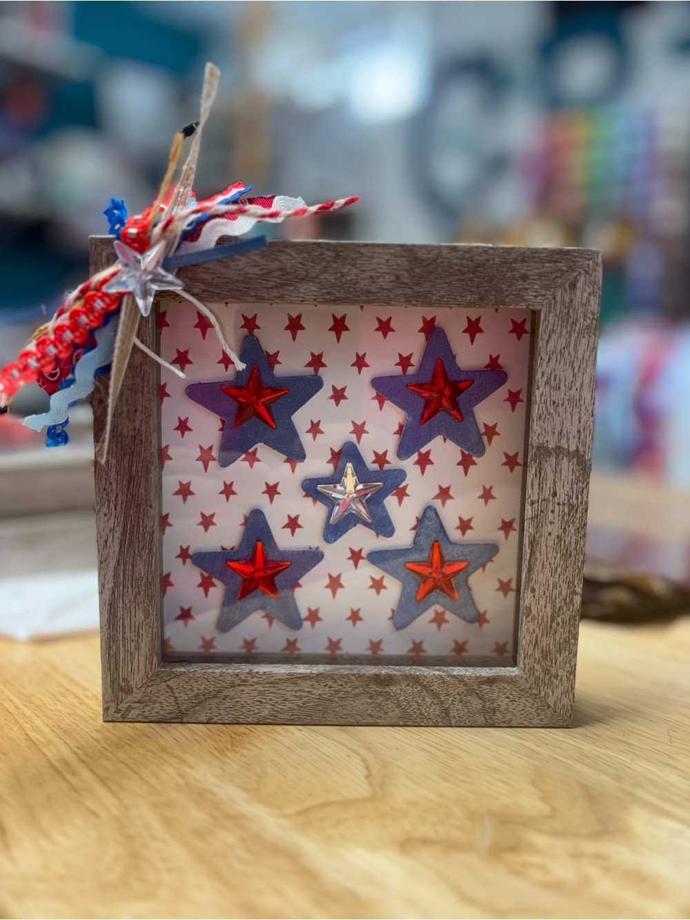 Patriotic Star Shadow Box Décor - Red and Blue